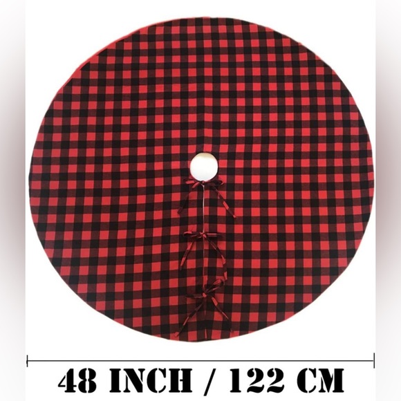 Buffalo Plaid Christmas Tree Skirt Traditional Buffalo Plaid Red & Black 48” NEW - Picture 6 of 6